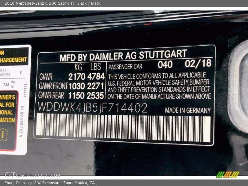 Black / Black 2018 Mercedes-Benz C 300 Cabriolet
