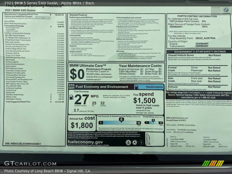 Alpine White / Black 2021 BMW 5 Series 540i Sedan