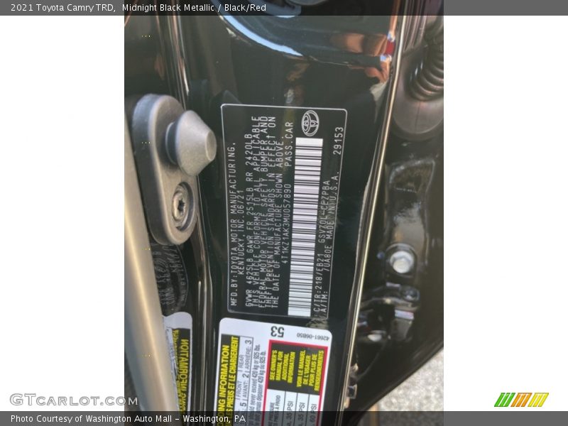 Midnight Black Metallic / Black/Red 2021 Toyota Camry TRD