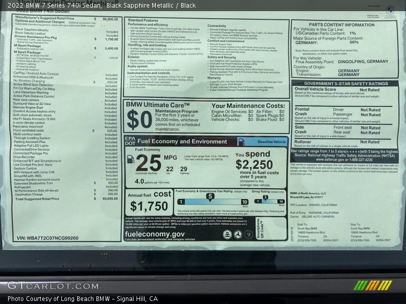 Black Sapphire Metallic / Black 2022 BMW 7 Series 740i Sedan