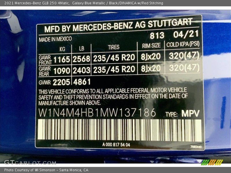 2021 GLB 250 4Matic Galaxy Blue Metallic Color Code 813
