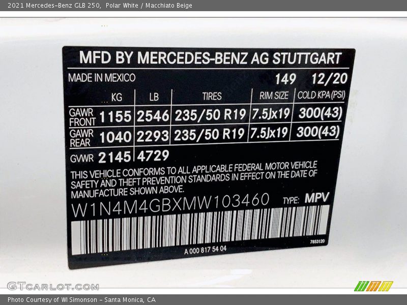 Polar White / Macchiato Beige 2021 Mercedes-Benz GLB 250
