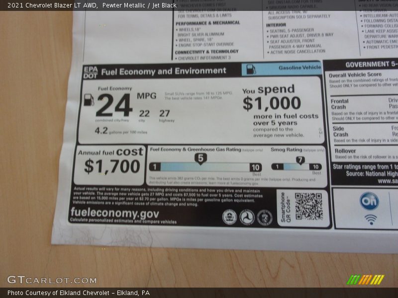 Pewter Metallic / Jet Black 2021 Chevrolet Blazer LT AWD