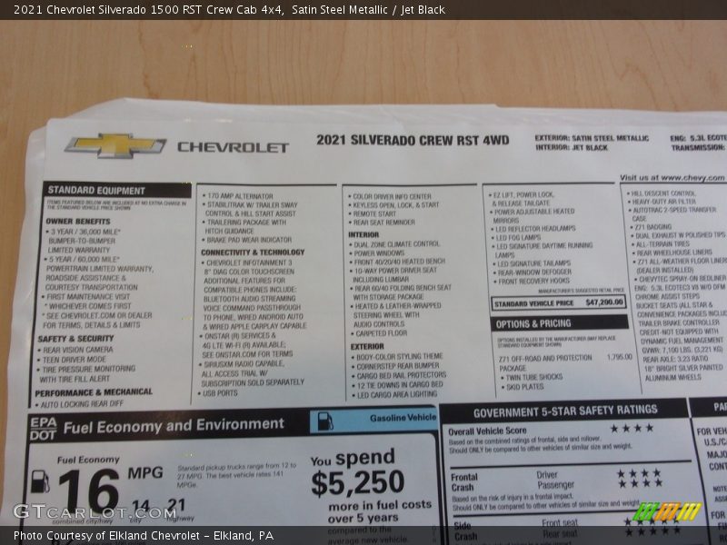 Satin Steel Metallic / Jet Black 2021 Chevrolet Silverado 1500 RST Crew Cab 4x4