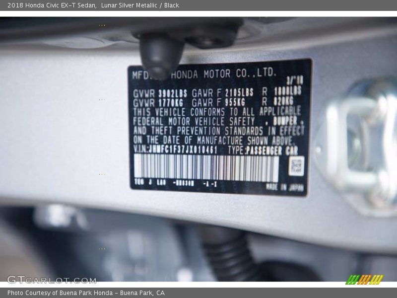 Lunar Silver Metallic / Black 2018 Honda Civic EX-T Sedan