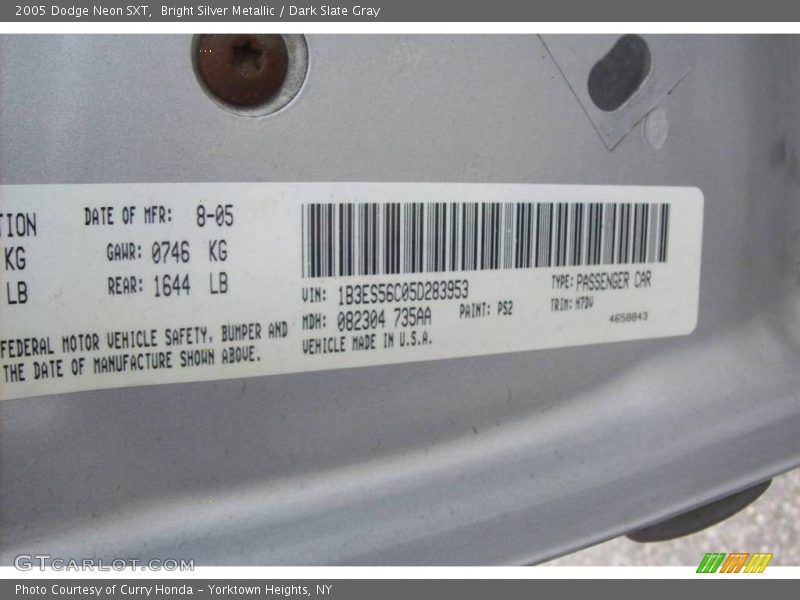 Bright Silver Metallic / Dark Slate Gray 2005 Dodge Neon SXT
