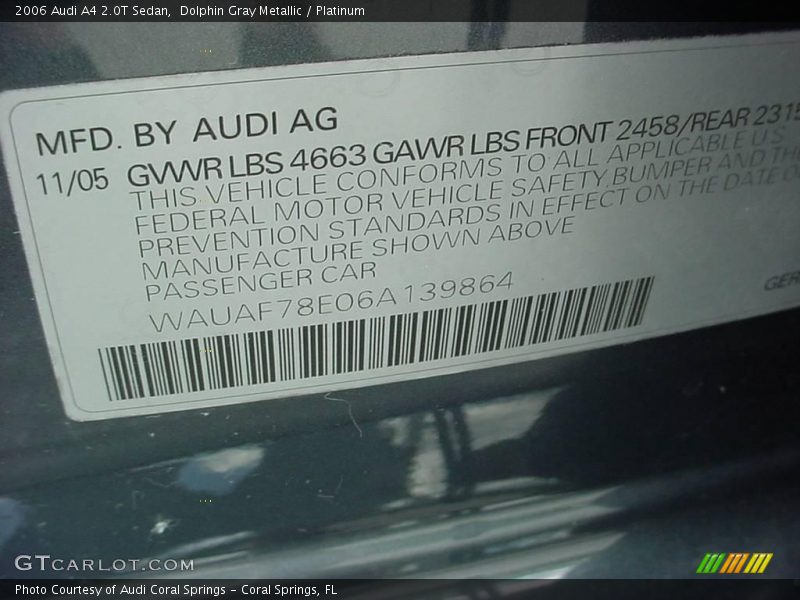 Dolphin Gray Metallic / Platinum 2006 Audi A4 2.0T Sedan