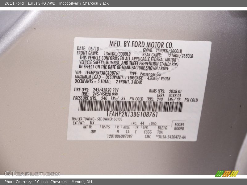 Ingot Silver / Charcoal Black 2011 Ford Taurus SHO AWD