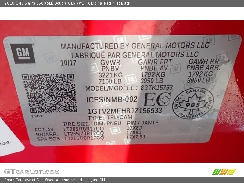Cardinal Red / Jet Black 2018 GMC Sierra 1500 SLE Double Cab 4WD