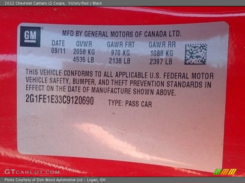 Victory Red / Black 2012 Chevrolet Camaro LS Coupe