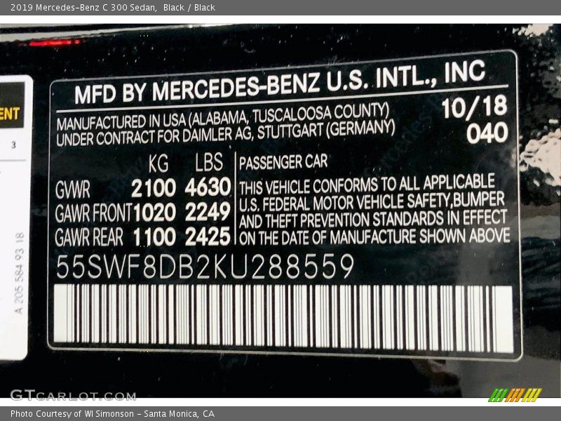 Black / Black 2019 Mercedes-Benz C 300 Sedan