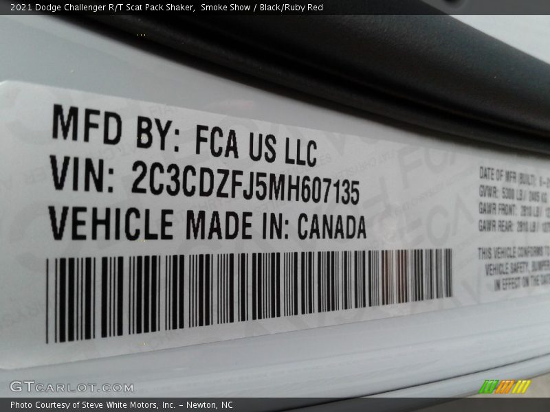 Smoke Show / Black/Ruby Red 2021 Dodge Challenger R/T Scat Pack Shaker
