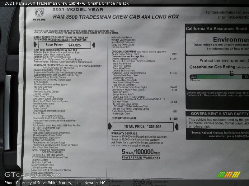  2021 3500 Tradesman Crew Cab 4x4 Window Sticker