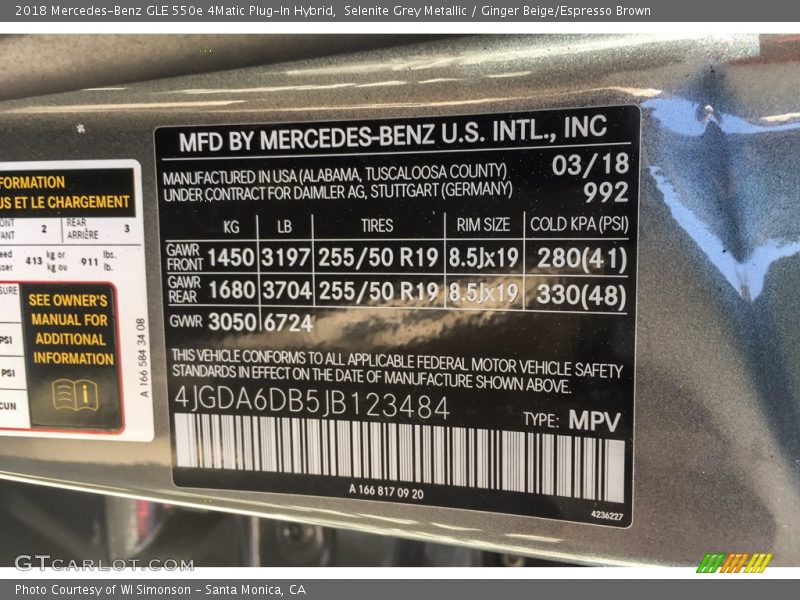 Selenite Grey Metallic / Ginger Beige/Espresso Brown 2018 Mercedes-Benz GLE 550e 4Matic Plug-In Hybrid