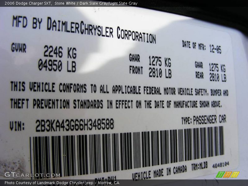 Stone White / Dark Slate Gray/Light Slate Gray 2006 Dodge Charger SXT