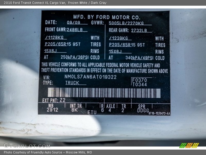 Frozen White / Dark Gray 2010 Ford Transit Connect XL Cargo Van