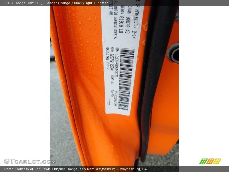 Header Orange / Black/Light Tungsten 2014 Dodge Dart SXT