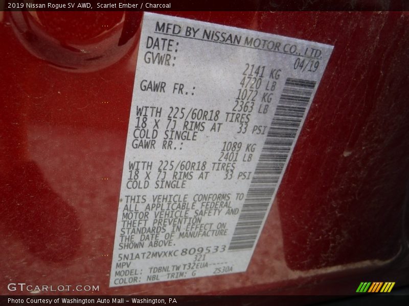 Scarlet Ember / Charcoal 2019 Nissan Rogue SV AWD