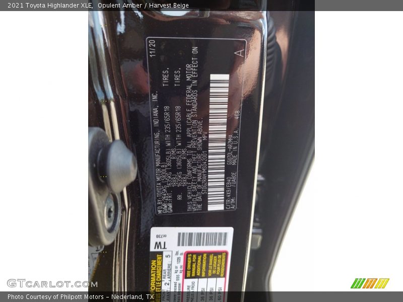 Opulent Amber / Harvest Beige 2021 Toyota Highlander XLE