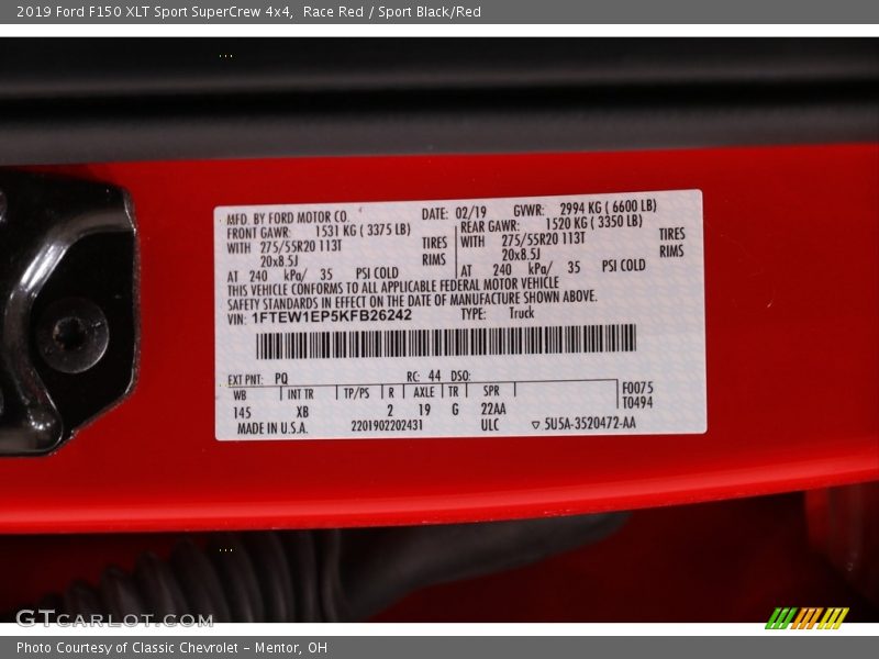 Race Red / Sport Black/Red 2019 Ford F150 XLT Sport SuperCrew 4x4