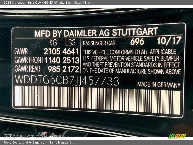 Night Black / Black 2018 Mercedes-Benz GLA AMG 45 4Matic