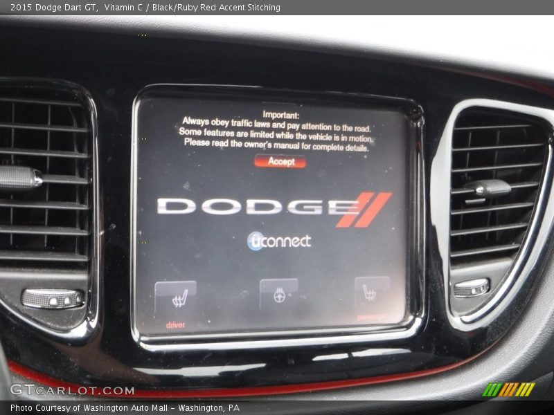 Vitamin C / Black/Ruby Red Accent Stitching 2015 Dodge Dart GT