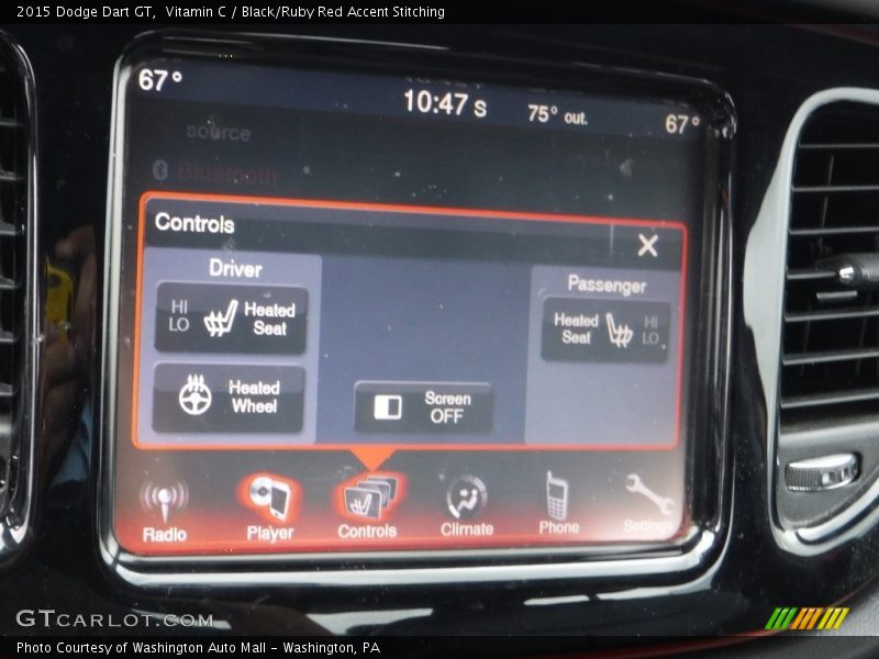 Vitamin C / Black/Ruby Red Accent Stitching 2015 Dodge Dart GT