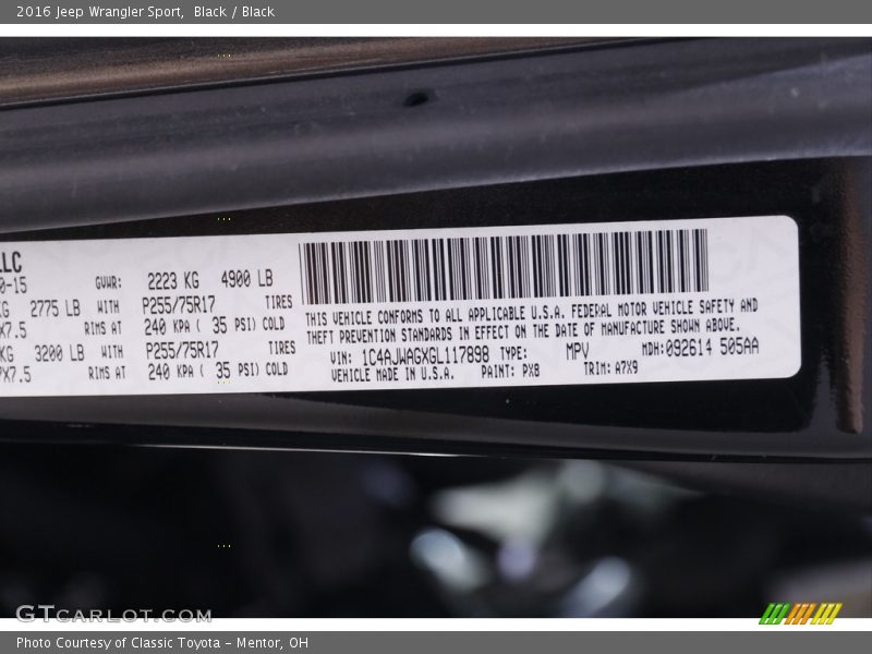 Black / Black 2016 Jeep Wrangler Sport