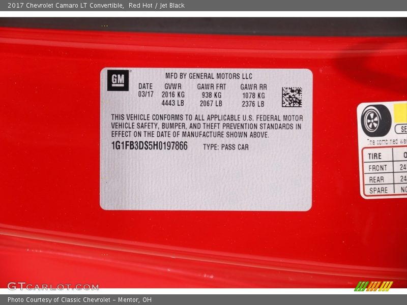 Red Hot / Jet Black 2017 Chevrolet Camaro LT Convertible