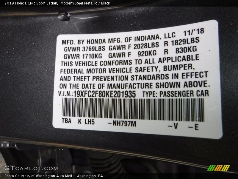 Modern Steel Metallic / Black 2019 Honda Civic Sport Sedan