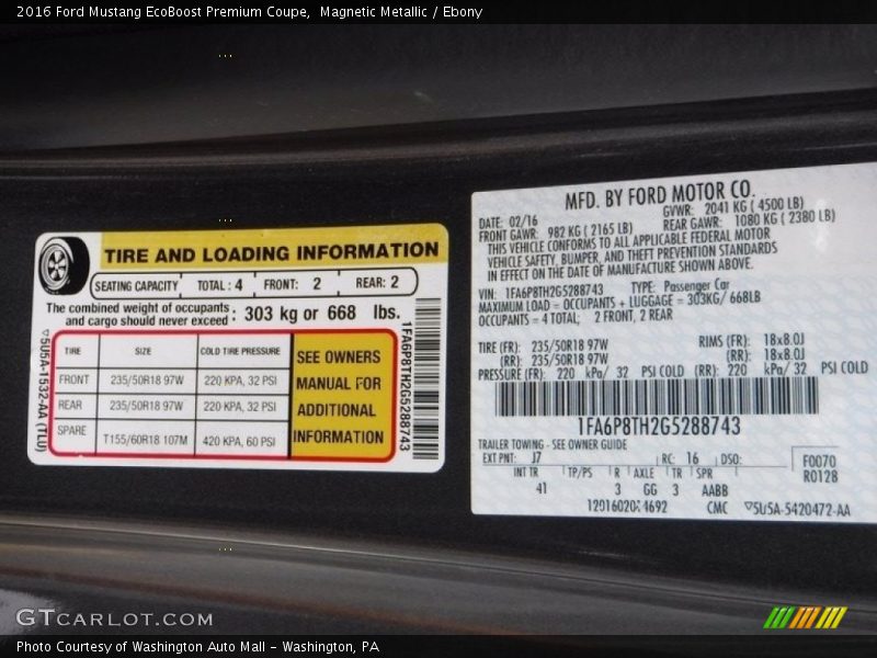 Magnetic Metallic / Ebony 2016 Ford Mustang EcoBoost Premium Coupe