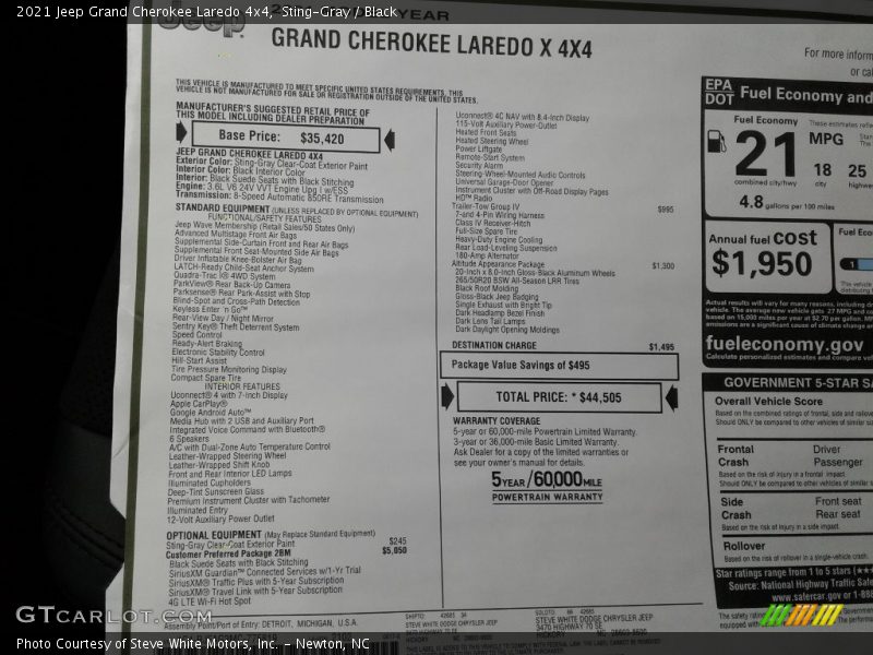 Sting-Gray / Black 2021 Jeep Grand Cherokee Laredo 4x4