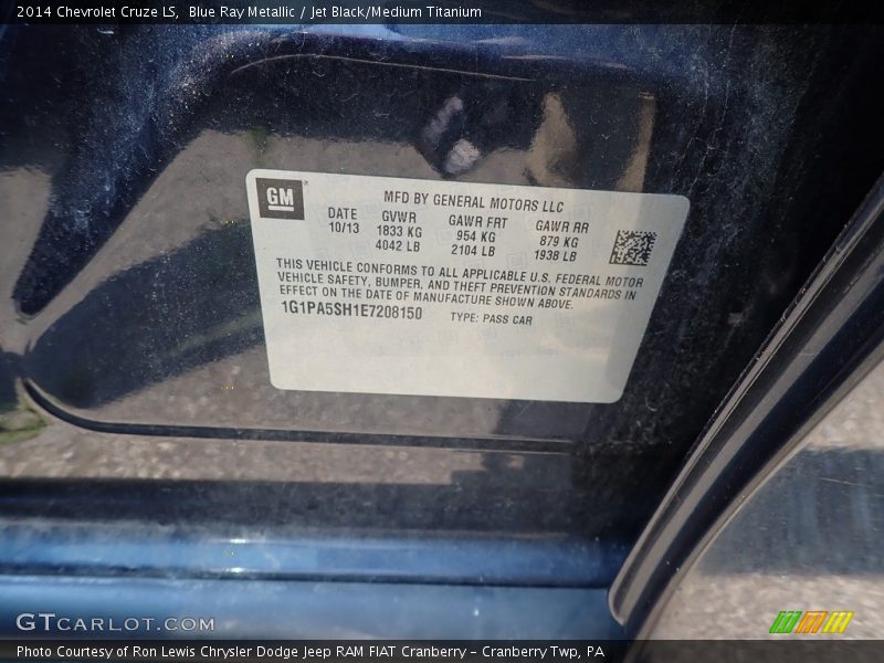 Blue Ray Metallic / Jet Black/Medium Titanium 2014 Chevrolet Cruze LS