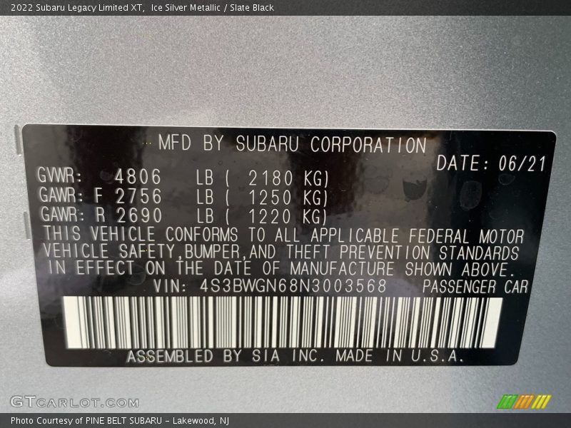 Ice Silver Metallic / Slate Black 2022 Subaru Legacy Limited XT