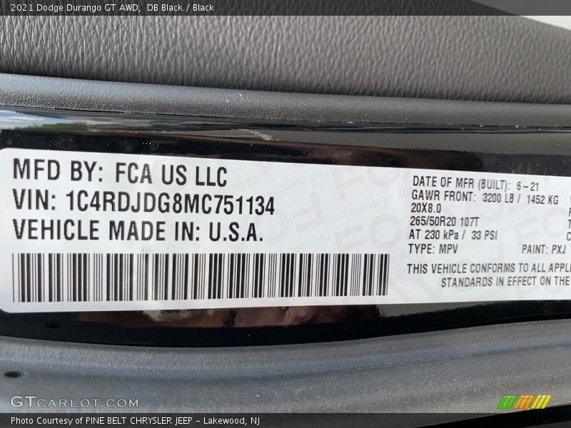 DB Black / Black 2021 Dodge Durango GT AWD