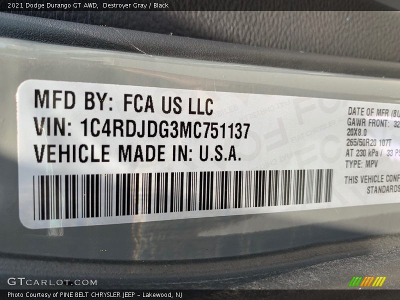 Destroyer Gray / Black 2021 Dodge Durango GT AWD