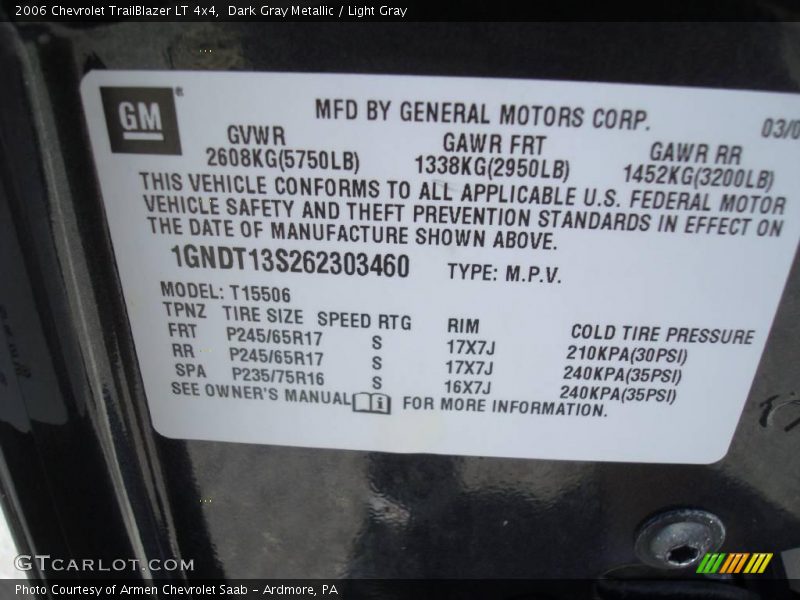 Dark Gray Metallic / Light Gray 2006 Chevrolet TrailBlazer LT 4x4