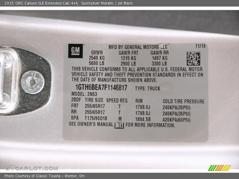 Quicksilver Metallic / Jet Black 2015 GMC Canyon SLE Extended Cab 4x4