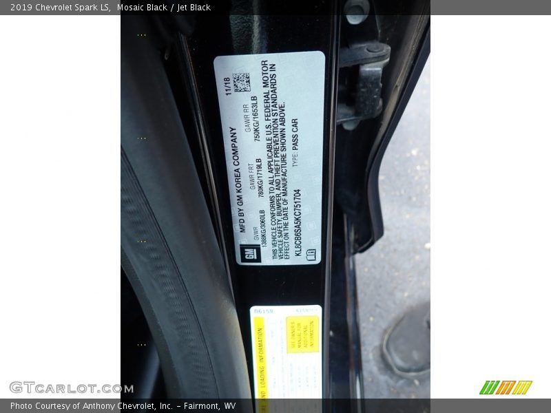 Mosaic Black / Jet Black 2019 Chevrolet Spark LS