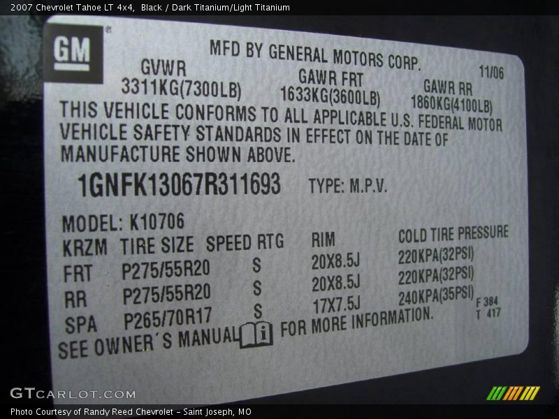 Black / Dark Titanium/Light Titanium 2007 Chevrolet Tahoe LT 4x4