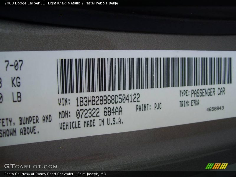 Light Khaki Metallic / Pastel Pebble Beige 2008 Dodge Caliber SE