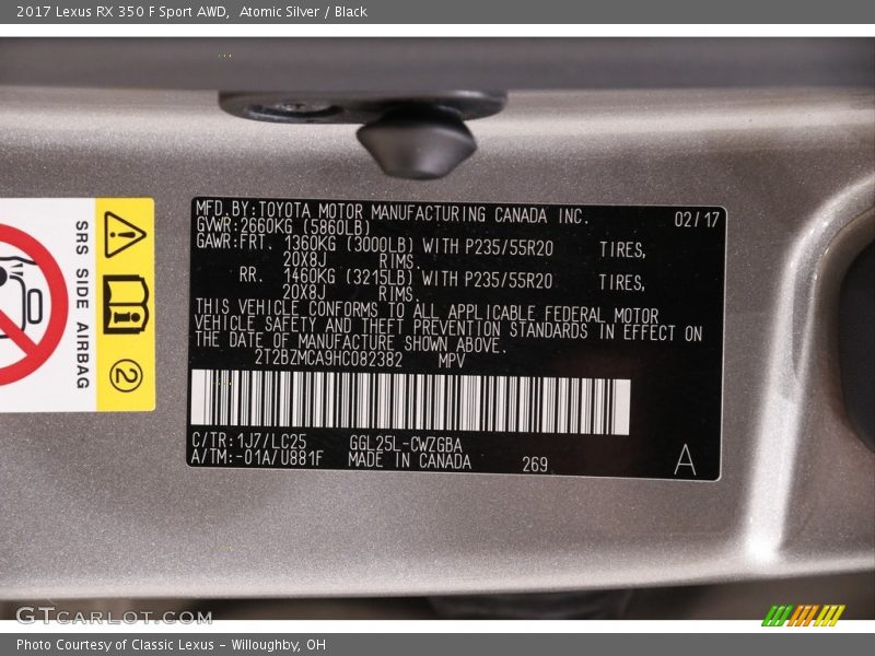 Atomic Silver / Black 2017 Lexus RX 350 F Sport AWD