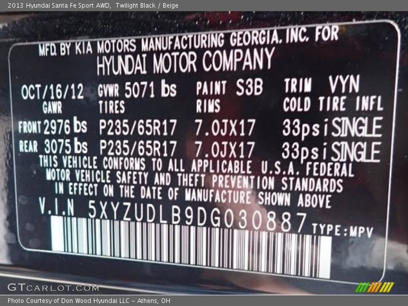 Twilight Black / Beige 2013 Hyundai Santa Fe Sport AWD