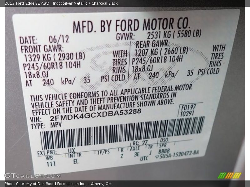Ingot Silver Metallic / Charcoal Black 2013 Ford Edge SE AWD