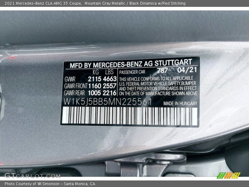 Mountain Gray Metallic / Black Dinamica w/Red Stitching 2021 Mercedes-Benz CLA AMG 35 Coupe