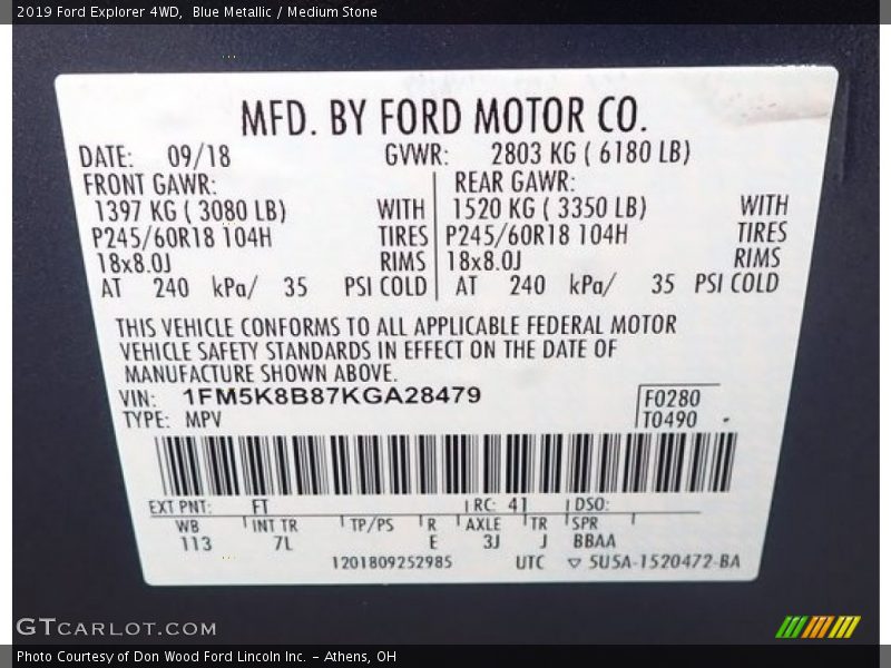 Blue Metallic / Medium Stone 2019 Ford Explorer 4WD