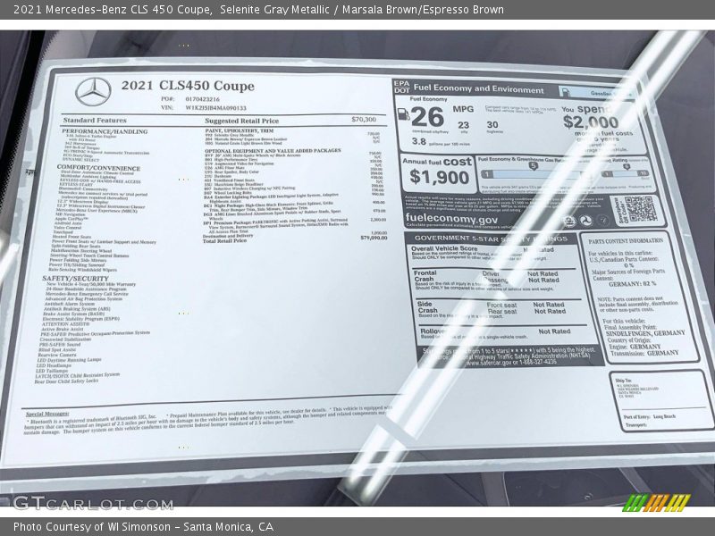  2021 CLS 450 Coupe Window Sticker