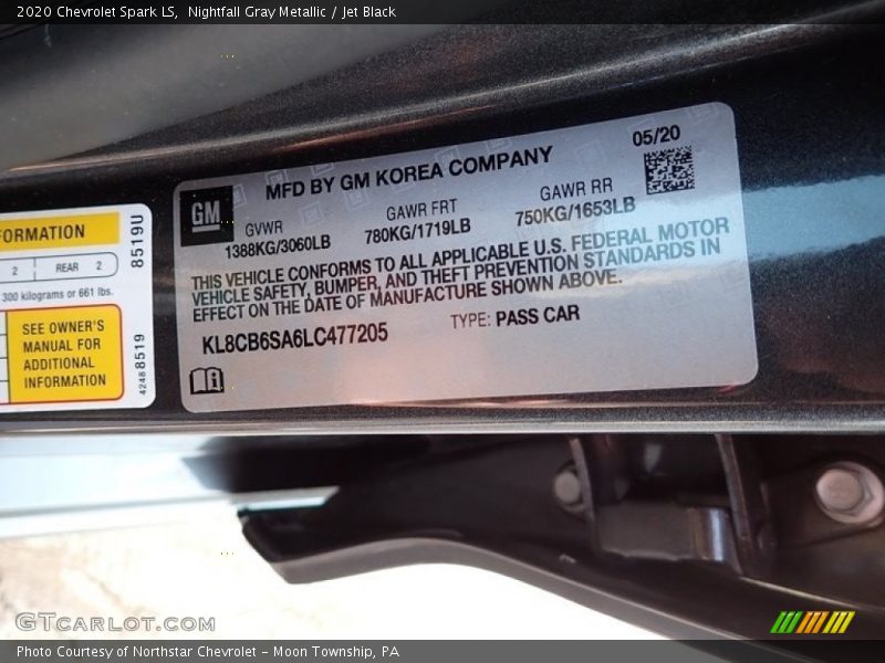 Nightfall Gray Metallic / Jet Black 2020 Chevrolet Spark LS