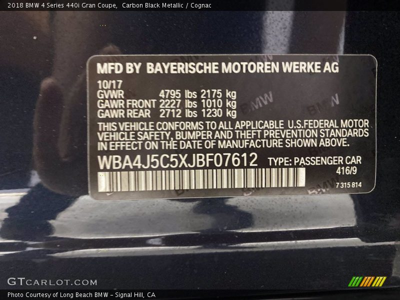 Carbon Black Metallic / Cognac 2018 BMW 4 Series 440i Gran Coupe