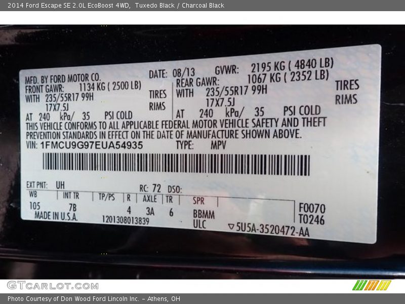 Tuxedo Black / Charcoal Black 2014 Ford Escape SE 2.0L EcoBoost 4WD